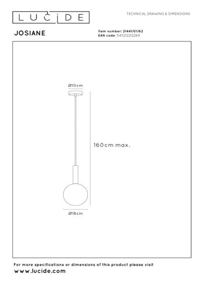 Lucide JOSIANE - Pendant light - Ø 18 cm - 1xG9 - Amber - Vibes